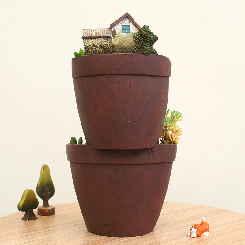 Chậu Cây Resin Chậu cây treo phong cách châu Âu, tiểu cảnh Sky City, chậu cây vintage để bàn (RG-131)
