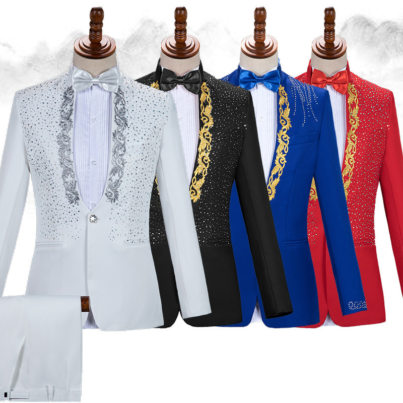 Costume male adult stand collar sequins singer host costume stage chorus men's dress suit