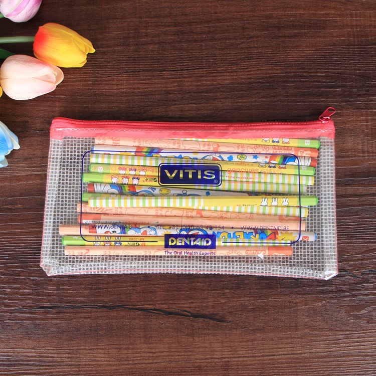 新款时尚pvc拉链袋A4文件袋定  做文具b5网格透明PVC夹网拉链笔袋