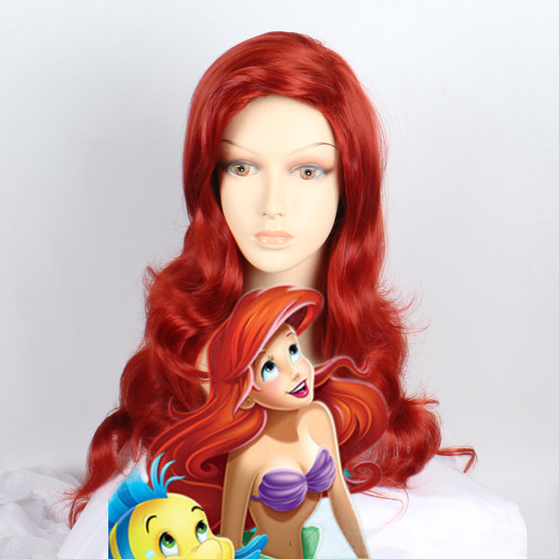 Factory spot copper red cos headgear Little Mermaid cosplay long curly hair anime Jessica wig