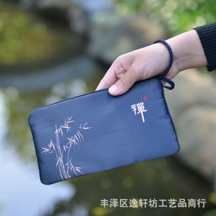 Zen Medium Mobile Phone Bag Silk Embroidery Craft Polyester Cloth Bag Thickened Tourist Attractions Retro Chinese Style Women's Art Style