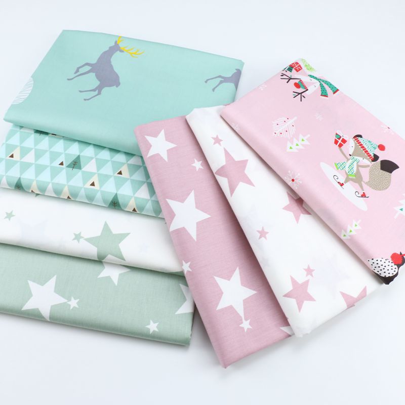 北欧卡通圣诞小鹿三角印花布料 幼儿园宝宝全棉床品三件套纯棉布