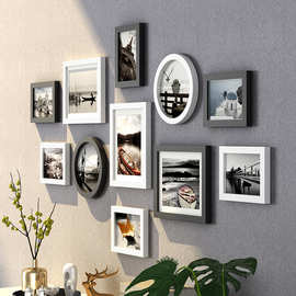 11框实木照片墙 组合相框墙 创意相片墙厂家直销相框组合平板方圆