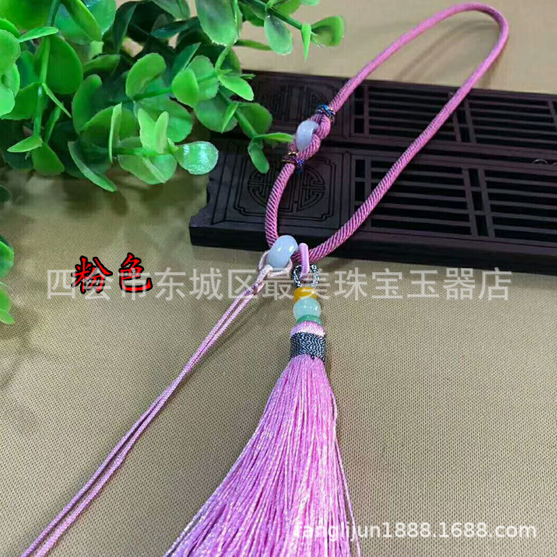 2mm包纱绳三彩巴山玉流苏手玩件翡翠挂绳把件绳粉色包绳厂家