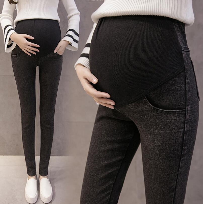 thumbnail image 1 of Pantalones de mujer embarazada elásticos ajustados para pies pequeños, vaqueros negros para mujer embarazada, leggings sin caída, 1 of 2