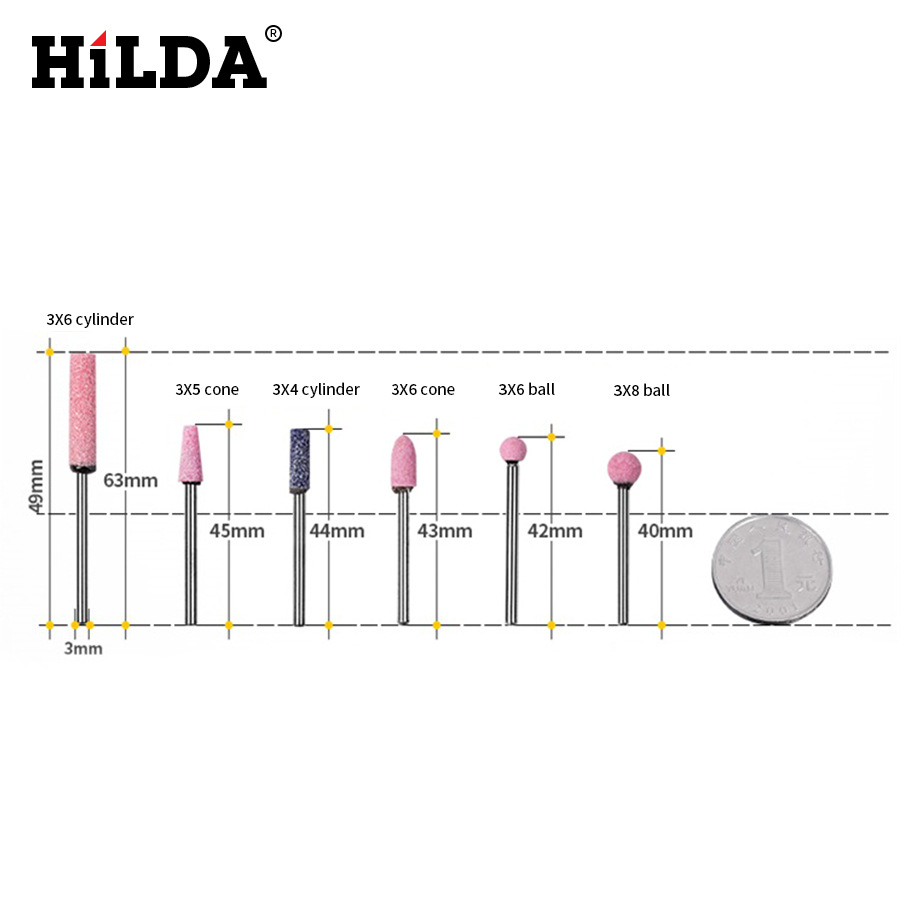 Hilda rojo corindón muela rectificadora cabeza de molienda herramienta de molienda de metal pulido pequeño cabezal de molienda 3mm mango cabeza de molienda eléctrica cabeza de molienda de piedra cabeza