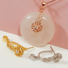 S925純銀四葉草平安扣夾扣 蜜蠟琥珀翡翠平安扣銀扣吊墜扣頭扣子