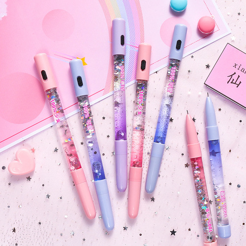 Korean creative Internet celebrity fairy stick gel pen with the same colorful quicksand signature pen small fresh girl heart pen