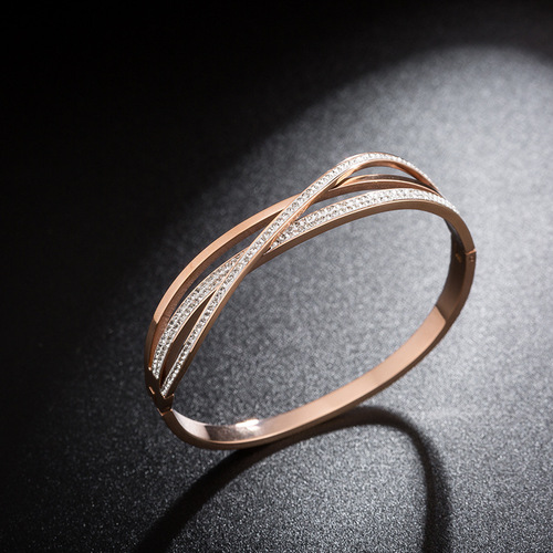 New Diamond-Encrusted Rose Gold Titanium Steel Bracelet for Women, Non-Fading Couple Bracelet, Stainless Steel Jewelry Wholesale
