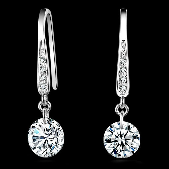 Silver‑tone zircon drop earrings, Korean style, delicate hook dangle (item 413)