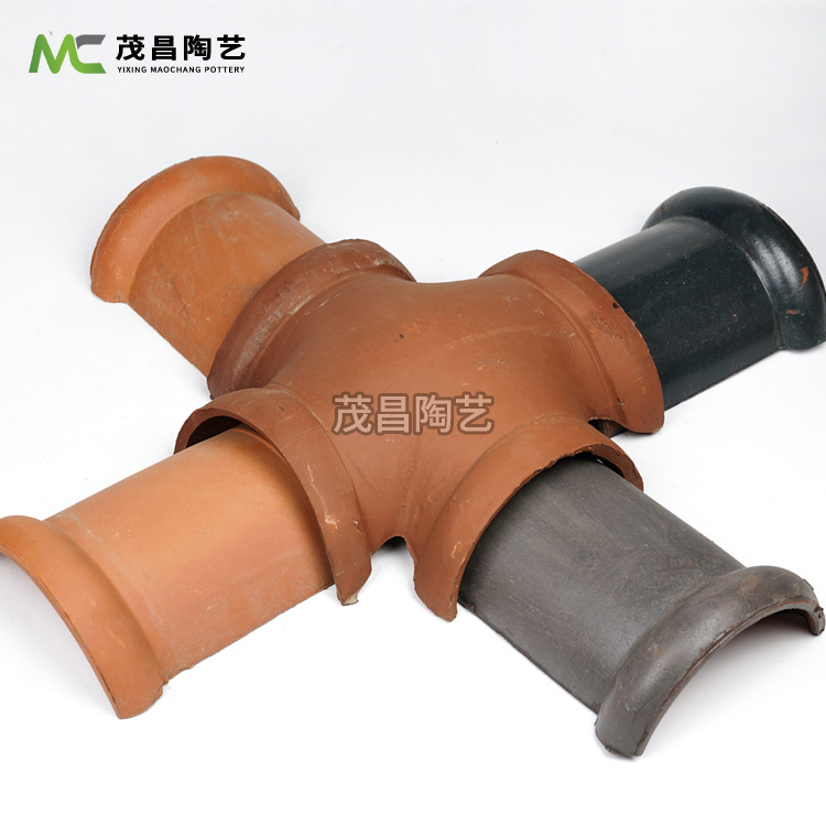 批发仿古陶土瓦 别墅屋顶瓦片 厂家供应中式半圆屋脊瓦配件