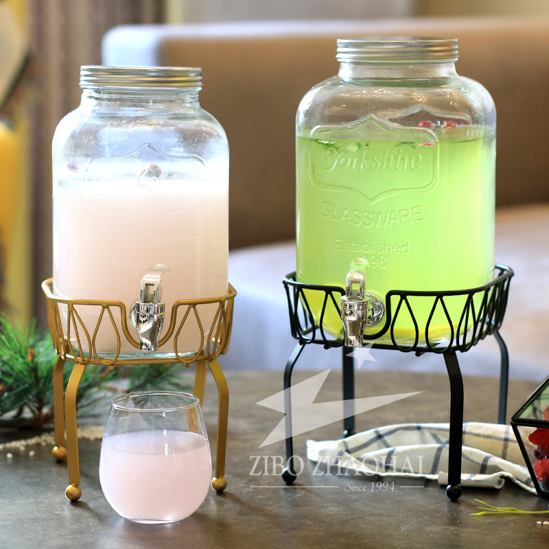 8升甜品台酵素桶果汁罐金色架带龙头开关啤酒桶饮料玻璃瓶