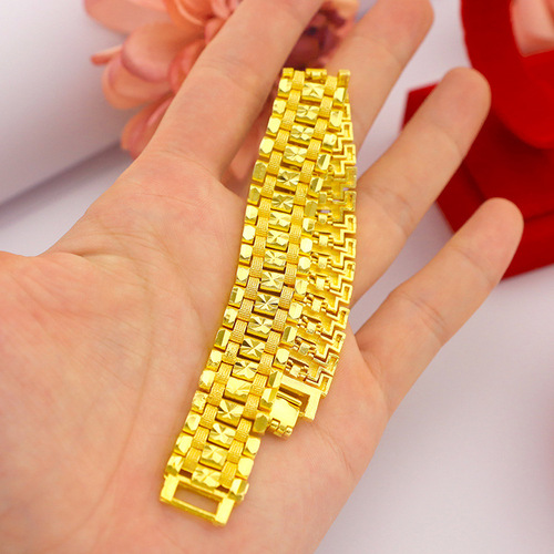 European and American fashion imitation gold men's watch chain wholesale men's fashion pure copper plated real gold bracelet street stall supply