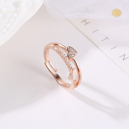 New Korean style creative hand ornaments heart-to-heart living mouth ring temperament women's heart-shaped opening adjustable ring wholesale