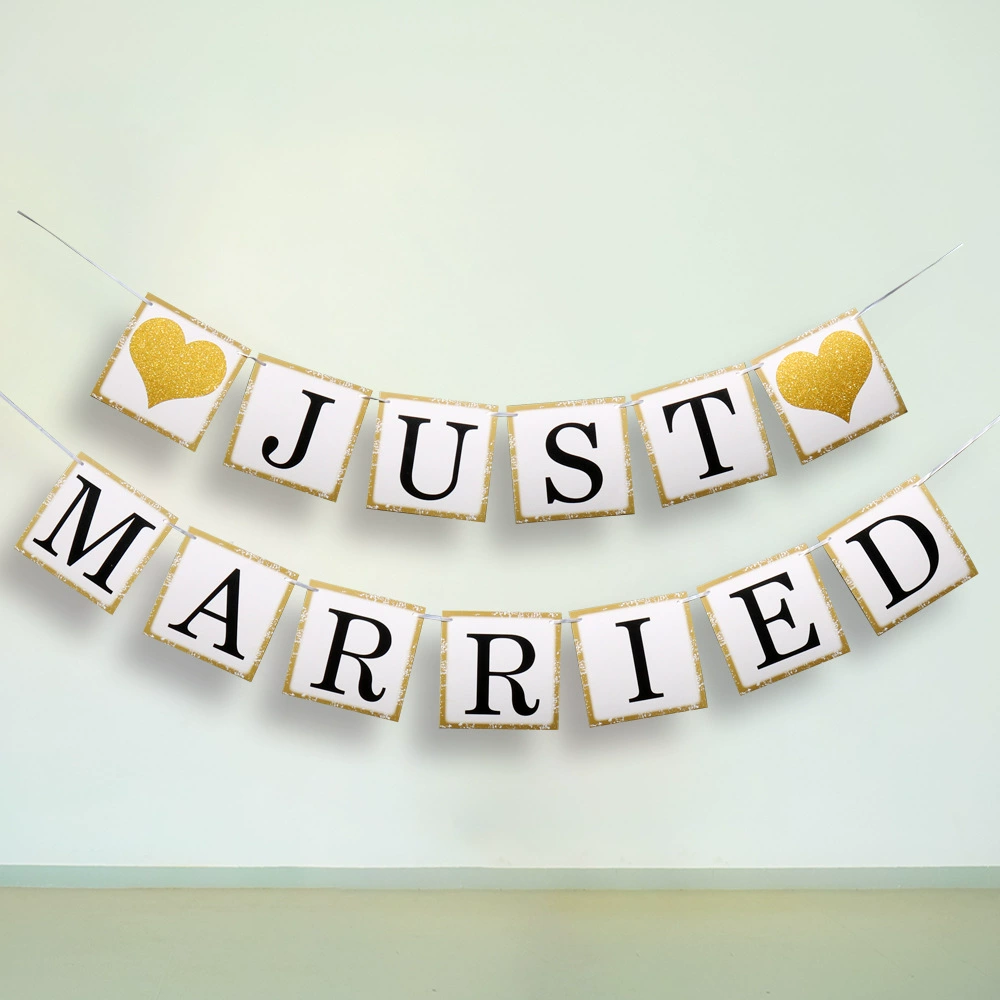 Надпись JUST MARRIED с блёстками, розовое «любовь» и флажки, украшение для свадьбы, декор свадебного зала