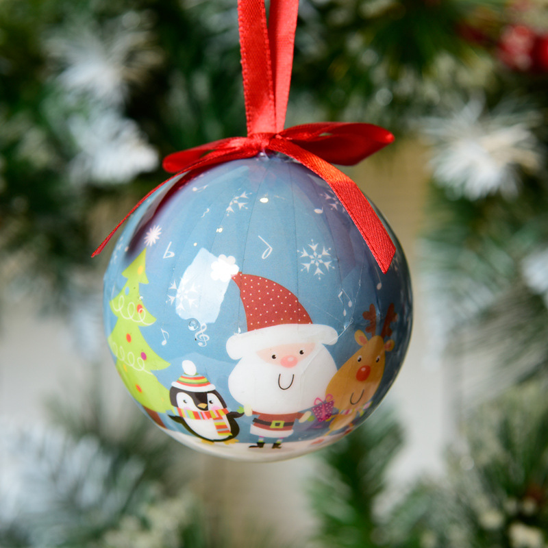 Pegatinas de Navidad bola de papel decoraciones para árboles de Navidad colgante 7cm creativo dibujos animados pintado impresión espuma BOLA DE Navidad