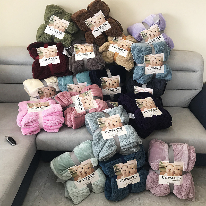 Foreign Trade Solid Color Macaron Autumn and Winter Double Blanket Thickened Faleiren Cashmere Lamb Blanket Live Casual Composite Blanket