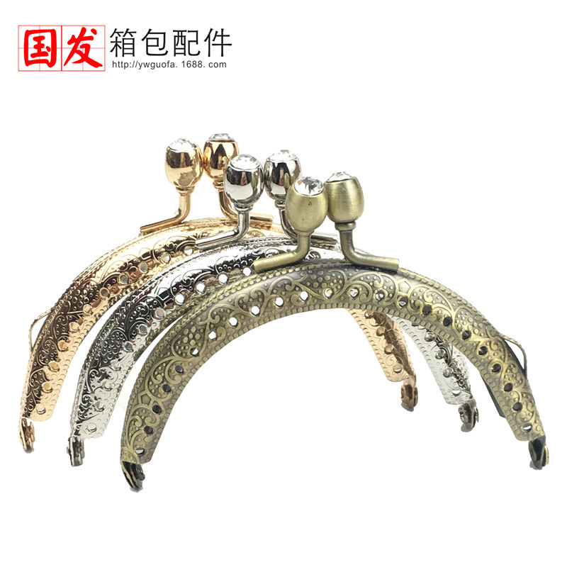 8.5CM semicircular relieve de diamante cabeza de oro taza de vino cabeza accesorios de comercio exterior bolso DIY bolso abrazadera boca mayorista