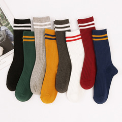 秋冬新款二條槓棉女士堆堆襪 日系學院風雙針中筒襪子廠家批發