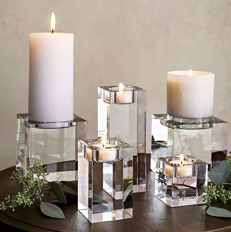Crystal stone light luxury square candlestick ornaments romantic white crystal candlelight dinner candle holder dining table tray decoration