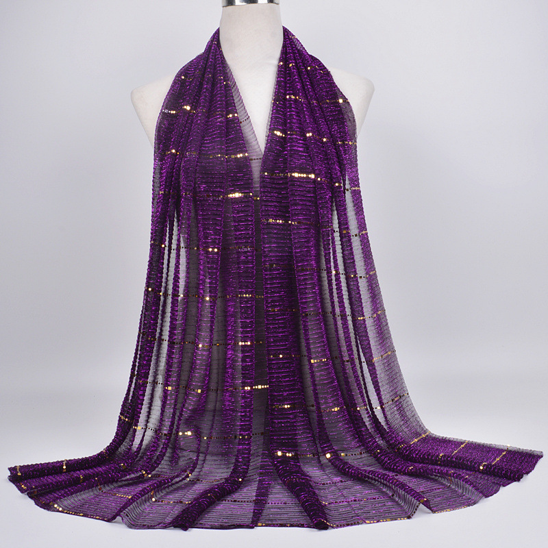 New Style Sequined Lace Scarf, Solid Color European and American Export Scarf, Cross-Border Supply, Dual-Use Gauze Scarf for Women