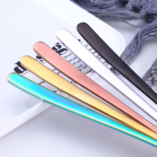 Korean 304 stainless steel spoon thickened long handle creative mixing spoon gift home eating spoon and fork gold-plated tableware