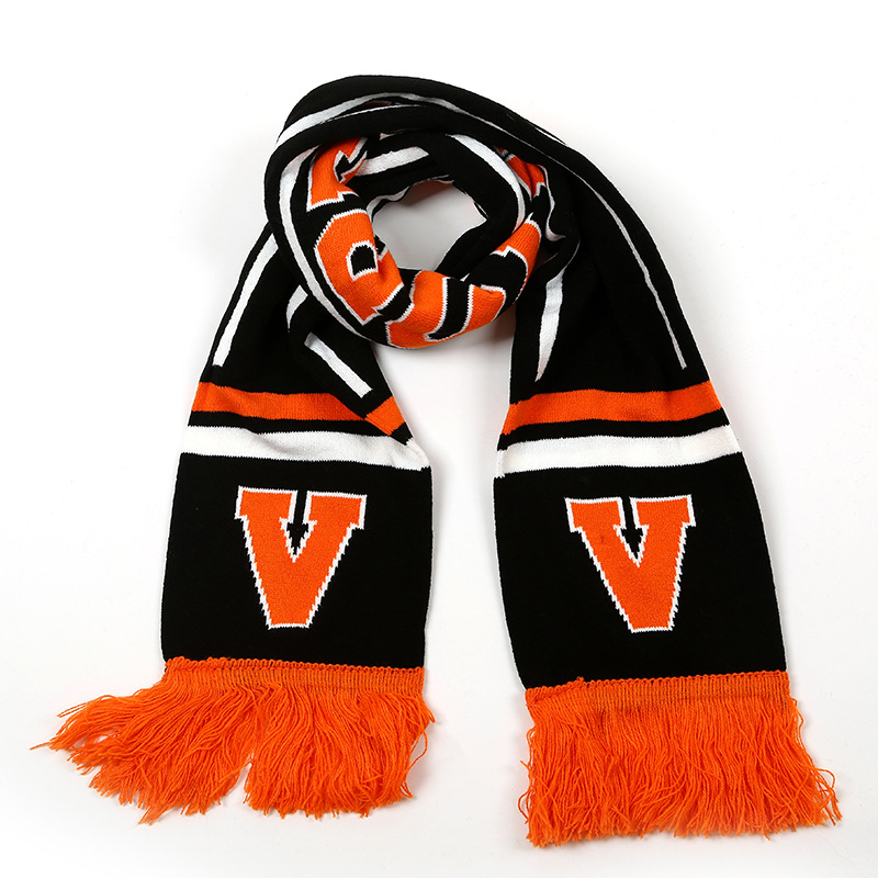 Fábrica personalizada bufandas de fans acrílico jacquard bufandas de punto de punto de impresión bufandas de fútbol