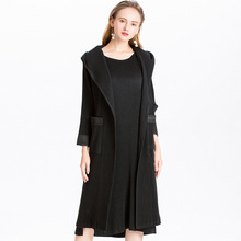 K81007嘉柠新款冬装大衣毛呢连帽开衫中长款褶皱外套