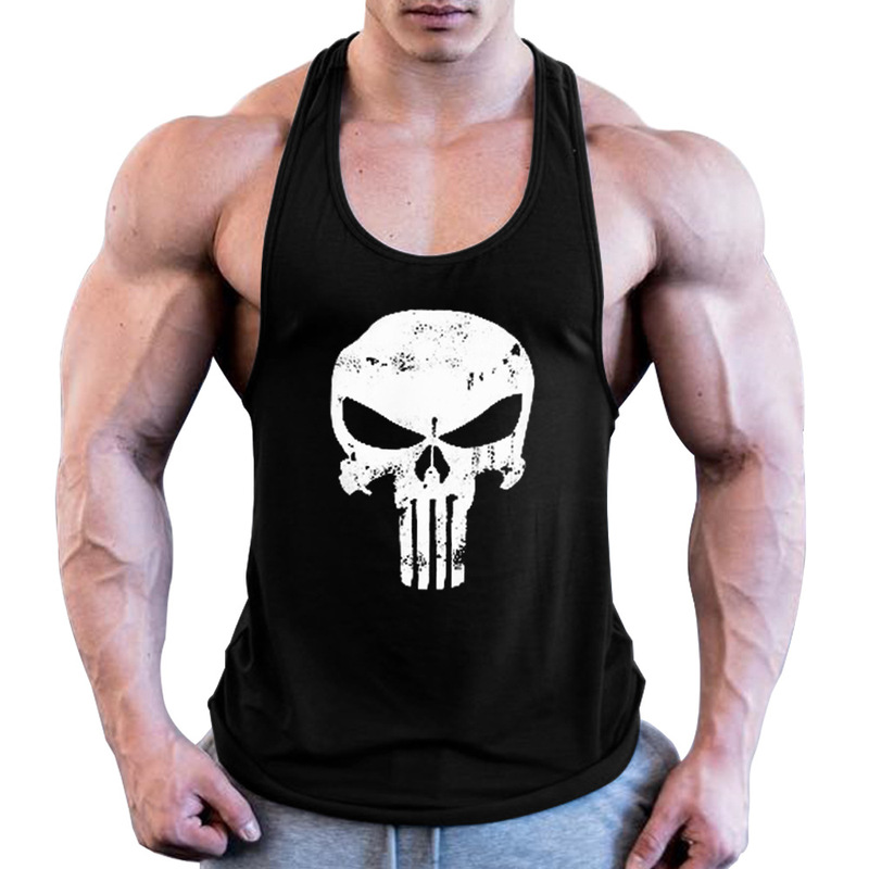 Men's fitness European code retro skull printed wide shoulder vest a generation of hair