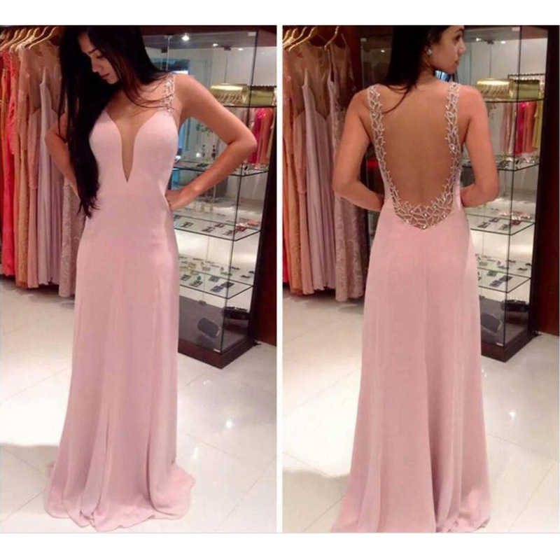 Cross-border Hot Sale 2022 New Style Deep V-neck Fashion Ball Dress Chiffon Pink Evening Dress Long Dress Women Cross-border Hot Sale 2022 New Style Deep V-neck Fashion Ball Dress Chiffon Pink Evening Dress Long Dress Women