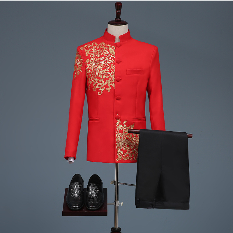 2024 New Men's Embroidered Zhongshan Costume Tang Suit Xiuhe Costume Stage Host Emcee Choir Costume 2024 New Men's Embroidered Zhongshan Costume Tang Suit Xiuhe Costume Stage Host Emcee Choir Costume