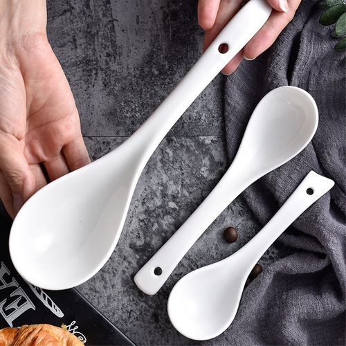 Pure white ceramic tableware spoon curved hook fork spoon Chinese rice spoon thickened western restaurant hotel spoon wholesale