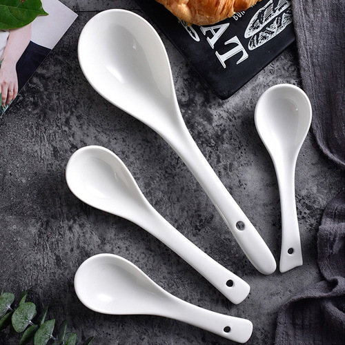Pure white ceramic tableware spoon curved hook fork spoon Chinese rice spoon thickened western restaurant hotel spoon wholesale