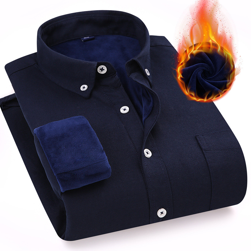 Camisa de Hombre Dongyu para Otoño e Invierno, Forrada de Felpa Cálida, Camisa de Manga Larga de Tela Oxford a Rayas, Camisa de Hombre de una Pieza al por Mayor