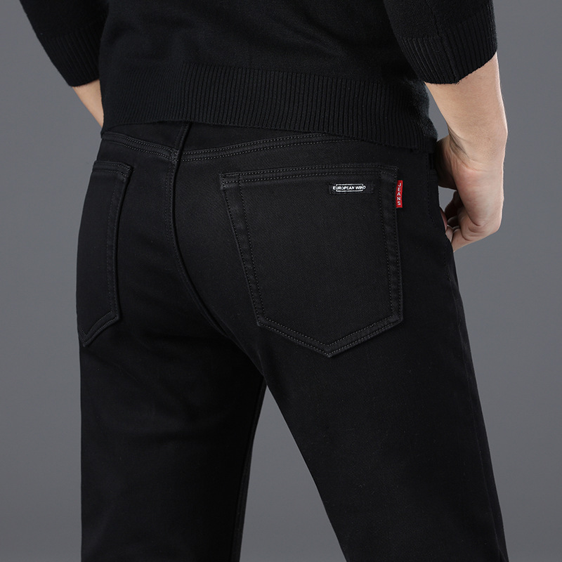 Men's Clothing Winter Slim Fit Plus Velvet Jeans Men's Elastic Straight Black Casual Pants Men's Autumn And Winter Thick Warm Pants Men_voghion.com