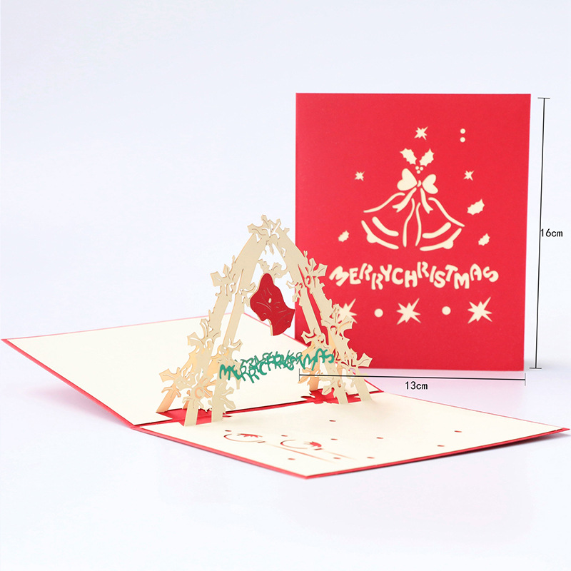 Christmas Bell Three-dimensional Greeting Card Handmade3 D Paper Carving Creative Blessing Message Small Card