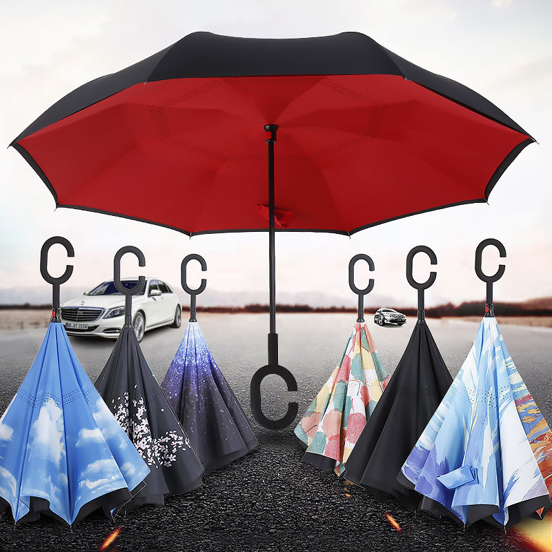 Source Factory C-Type Reverse Umbrella, Double-Layer Umbrella Fabric, Long Handle Car Umbrella, Business Advertising Gift Umbrella, Customizable Logo Source Factory C-Type Reverse Umbrella, Double-Layer Umbrella Fabric, Long Handle Car Umbrella, Business Advertising Gift Umbrella, Customizable Logo