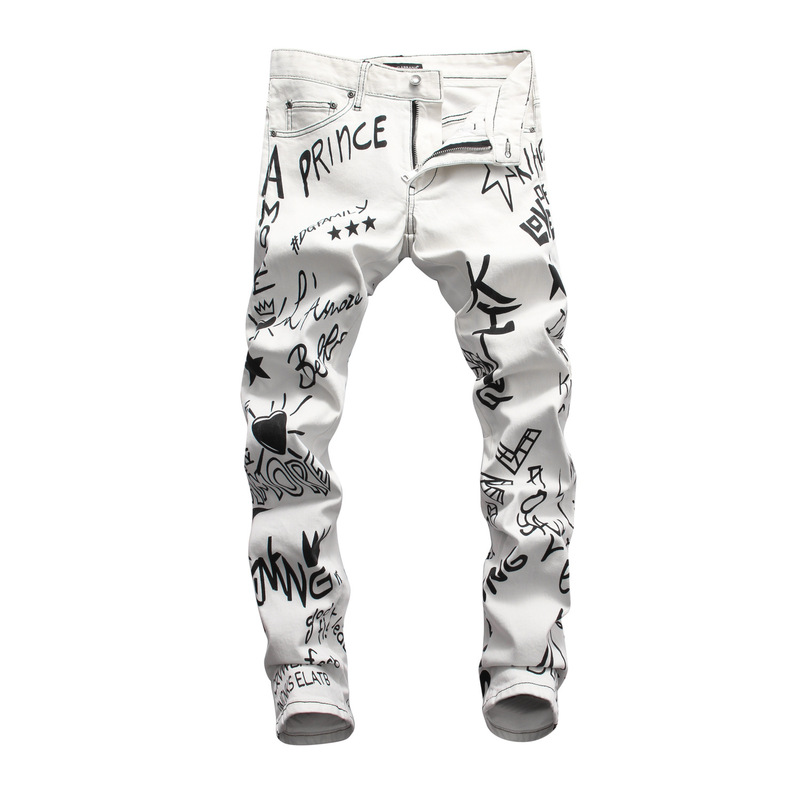 2022 trendy personalized girl's personalized graffiti nightclub small straight-leg star same style D jeans trousers for men