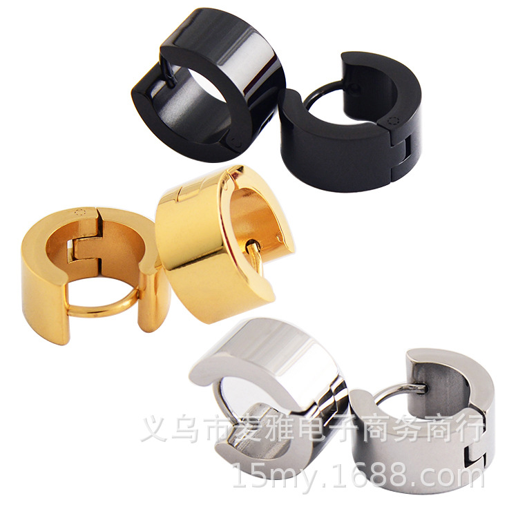 European and American punk trendy men's earrings simple plain solid color straight men's wide titanium steel earrings wholesale GK64