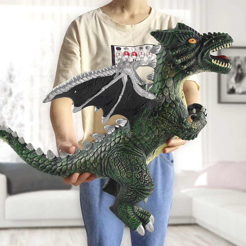 Fábrica al por mayor de los niños de simulación Jurásico dinosaurio modelo de gran sonido suave pegamento relleno de algodón de doble cabeza dragón mágico modelo