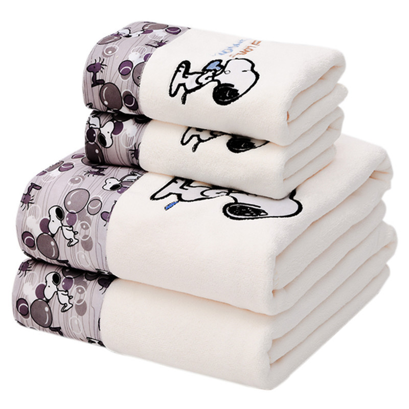 Factory wholesale microfiber lace embroidery cartoon soft absorbent large bath towel set towel logo