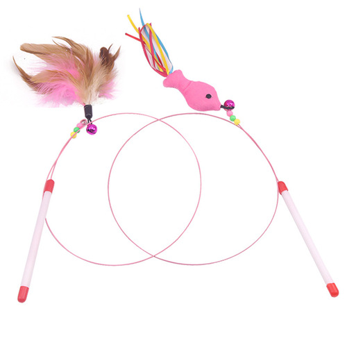 Pet wire feather bell cat teasing rod, cat wire fish teasing rod, interactive cat fishing rod, cat toy