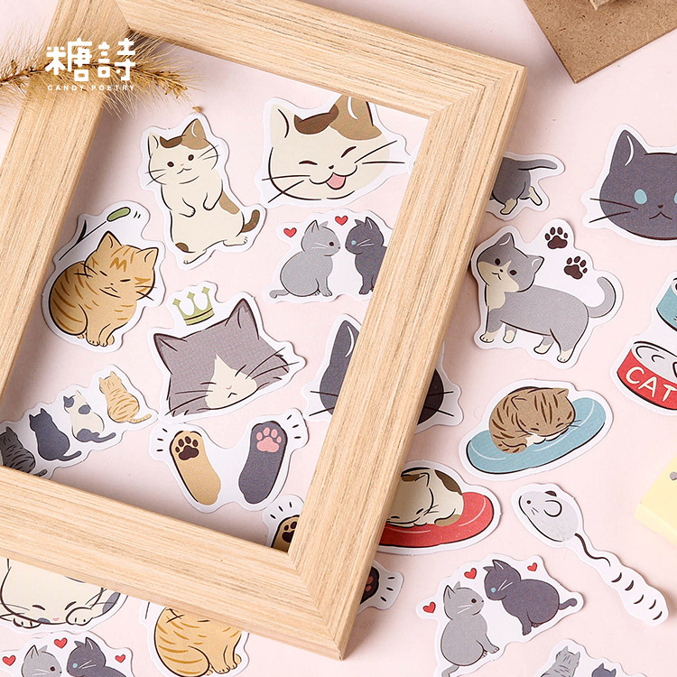 En caja de pegatinas azúcar poesía gato diario álbum artículos autoadhesivos DIY pegatinas decorativas 45 piezas