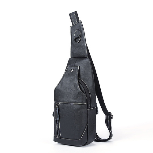 Personalized genuine leather men's chest bag, Japanese and Korean creative soft leather triangle bag, casual sports chest bag, trendy wholesale 696