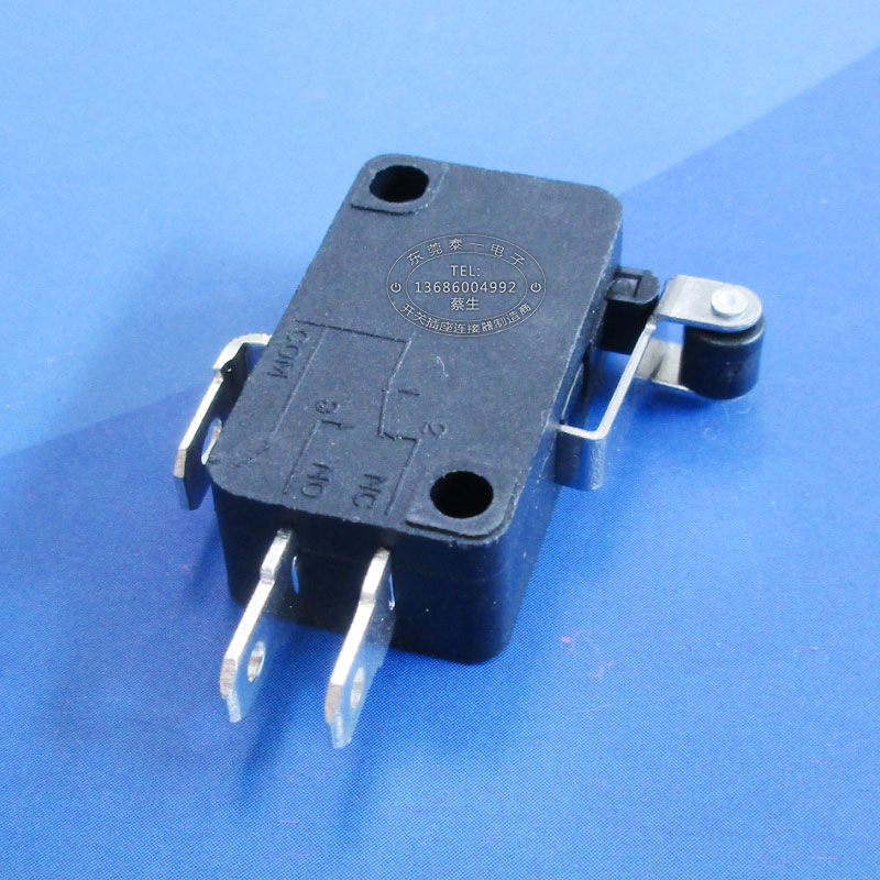 短柄带胶滚轮全铜重力开关28*16黑色大电流3脚微动开关KW7-3胶轮