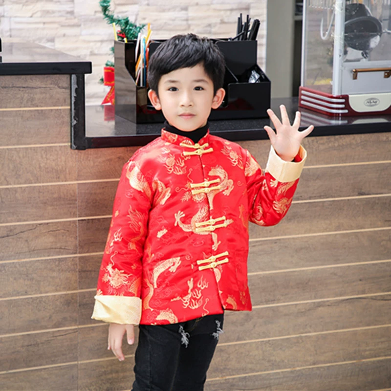 Новый зимний детский костюм Тан для китайского Нового года Тан Ханьфу костюм принца на день рождения костюм для выступления сценический костюм стеганый Топ