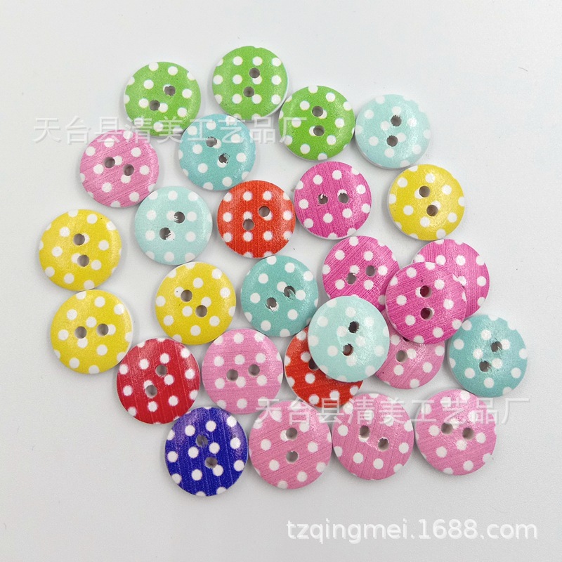 15mm fondo blanco Botón de lunares hermosa decoración superficie hecha a mano los niños bolsa hebilla 90 unids/bolsa