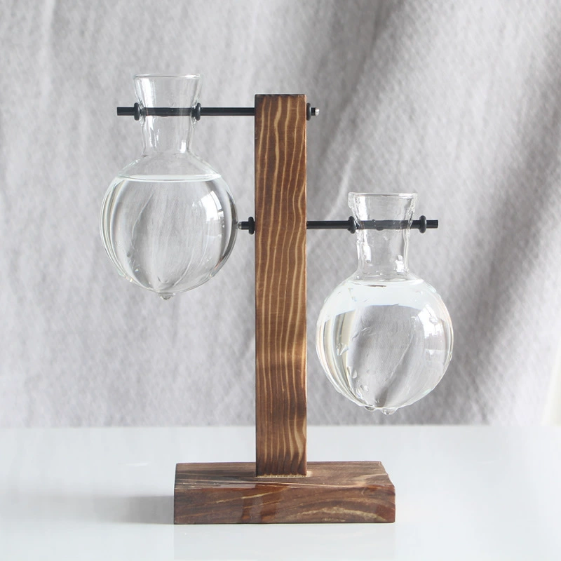Деревянная рама гидропонная ваза (Tenghui) — янт High-Borosilicate стекло, ручная работа, настольная 1–2 бутылки