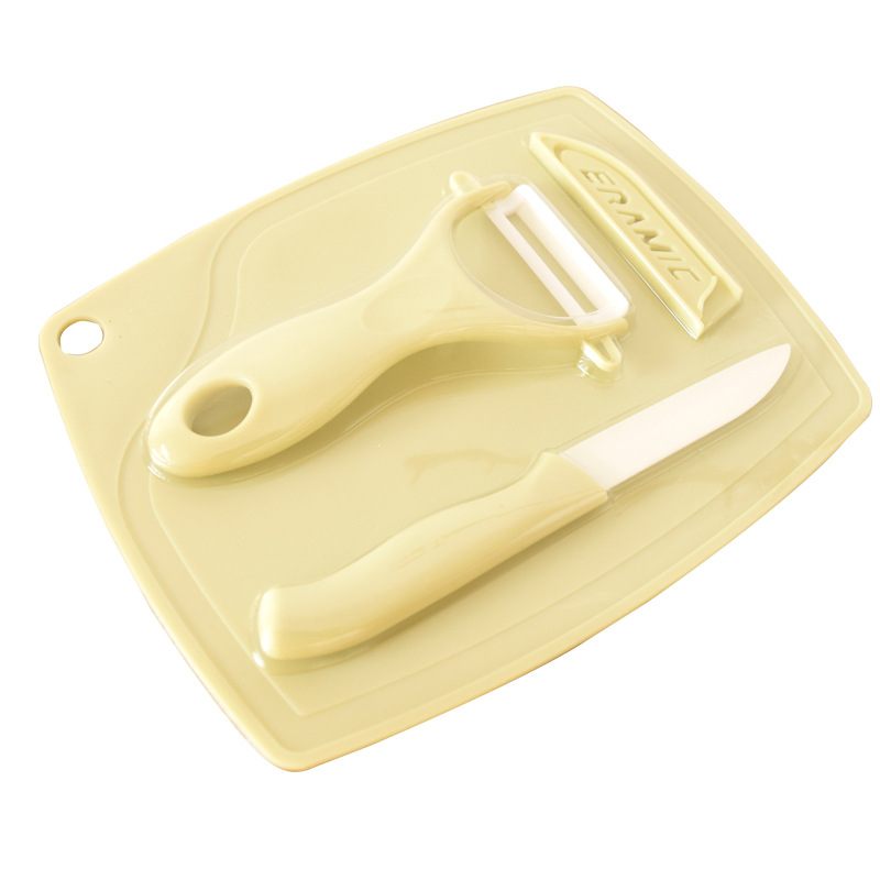 Cuchillo cuchillo de cocina de cerámica de tres piezas suministros al aire libre cuchillo de cerámica conjunto multi-funcional tabla de corte