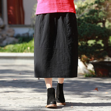 2032冬新款棉麻女装夹棉加厚半身裙百搭纯色宽松拼接棉麻花苞棉裙